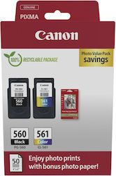 Canon PG-560/CL-561 3713C008 Γνήσιο Μελάνι InkJet Photo Value Pack Κίτρινο / Κυανό / Ματζέντα / Μαύρο