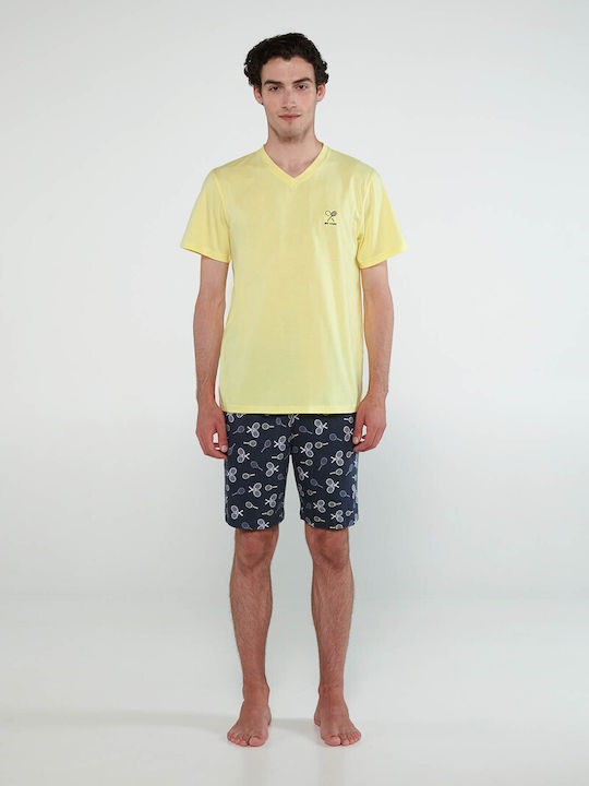 Vamp Men's Summer Cotton Pajamas Set Yellow