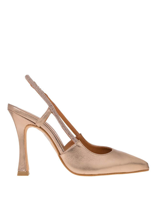 Mark Milan Leather Gold High Heels with Strap