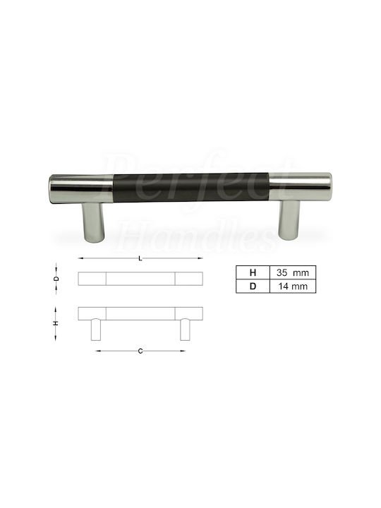 Perfect Handle Furniture made of Metallic chrome-black ICP-14005-160mm 1pcs
