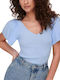 Only Women's Summer Blouse Short Sleeve Light Blue