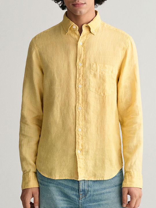 Gant Men's Shirt Long Sleeve Linen Yellow