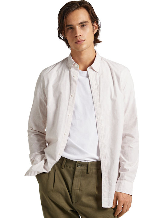 Long Sleeve Cotton Shirt in Narrow Fit White