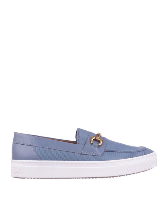 Leather Women's Loafers in Blue Color