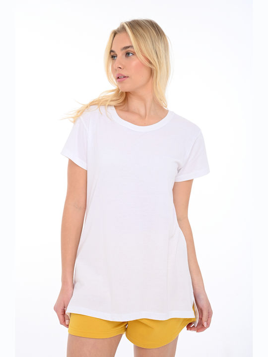 Bodymove Women's Summer Blouse Cotton Short Sleeve White