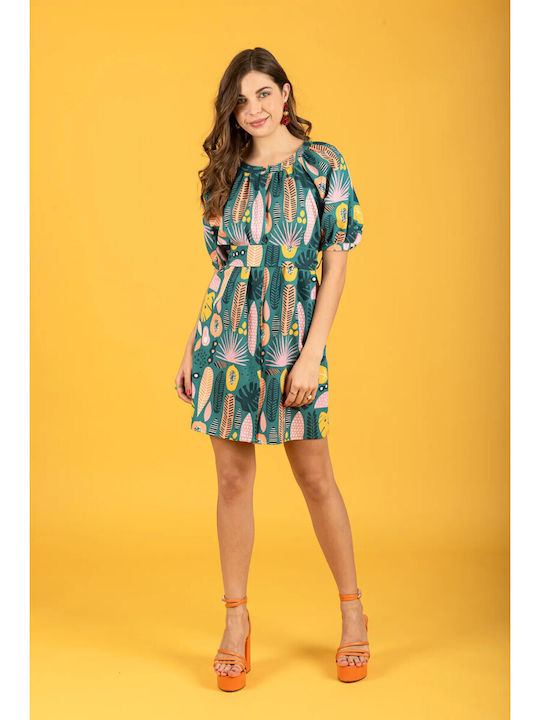 Chaton Mini Dress with Ruffle Green