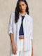 Ralph Lauren Women's Linen Striped Long Sleeve Shirt White/Blue