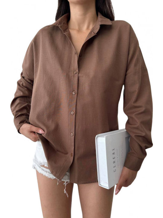 Free Wear Γυναικείο Πουκάμισο Καφέ