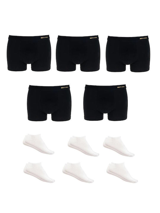 Chiloți de bumbac pentru bărbați Boxer de bumbac Negru 5 pachete și șosete albe 6 pachete