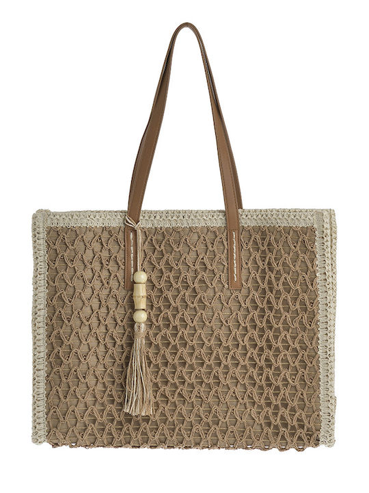 Ble Resort Collection Straw Beach Bag with Wallet Beige