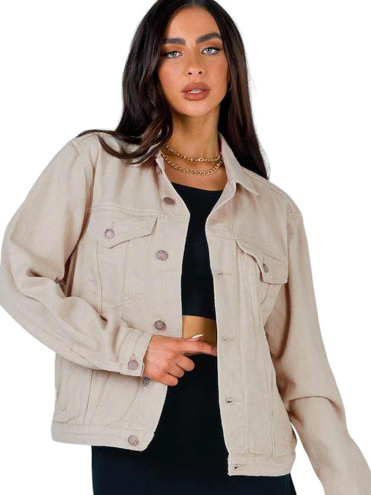 Honey Winter Kurz Damen Jeansjacke Beige MAZ134 Skroutz Germany
