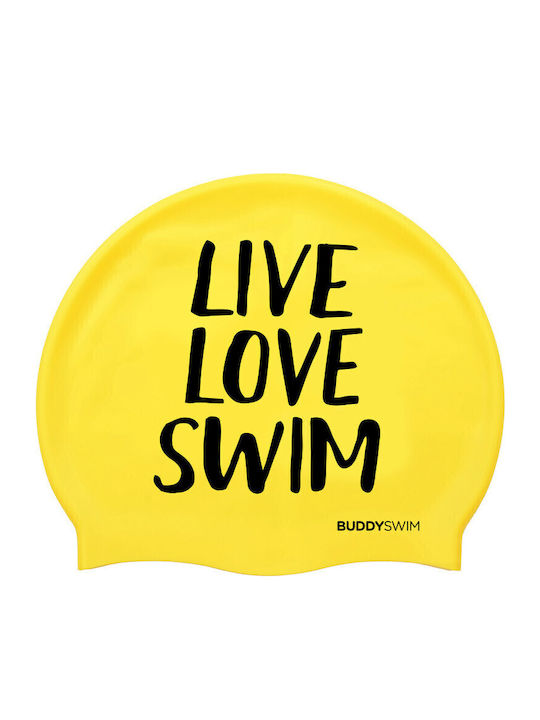 Buddyswim Live Love Swim Silicone Adults Swimming Cap Yellow