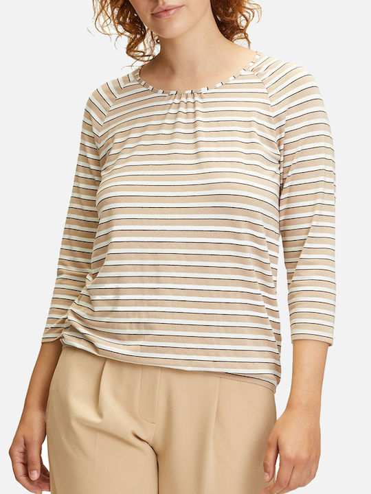 Betty Barclay Women's Summer Blouse with 3/4 Sleeve Striped Biege