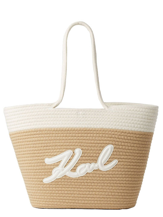 Karl Lagerfeld Din Material Textil Geantă de Plajă cu Portofel Albă