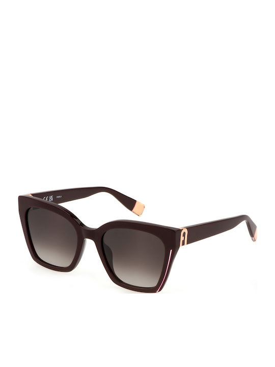 Furla Women's Sunglasses with Burgundy Plastic Frame and Brown Gradient Lens SFU708 0G96