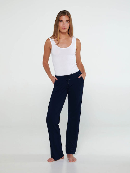 Vamp Women's Fabric Trousers in Straight Line Blue