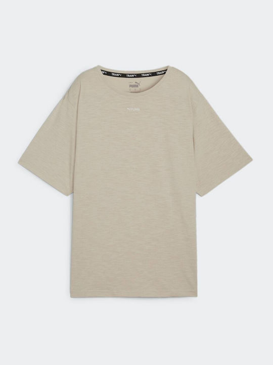 Puma Graphic Γυναικείο Αθλητικό Oversized T-shirt Fast Drying Μπεζ