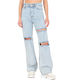 High Waist Women's Jean Trousers Flared with Rips Light Blue