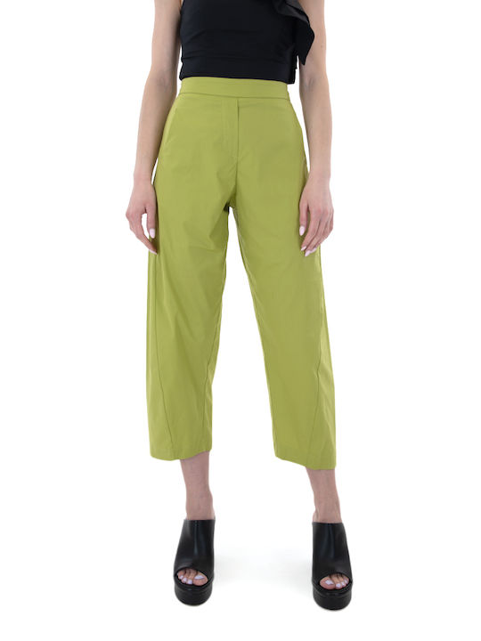 Moutaki Women's High Waist Cotton Trousers Green