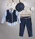 New Life Costum de Botez cu Vestă pentru Băiat Albastru 6buc