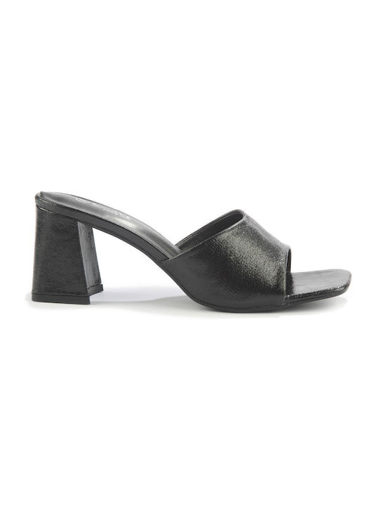 Fshoes Leder Mules mit Hoch Absatz in Schwarz Farbe