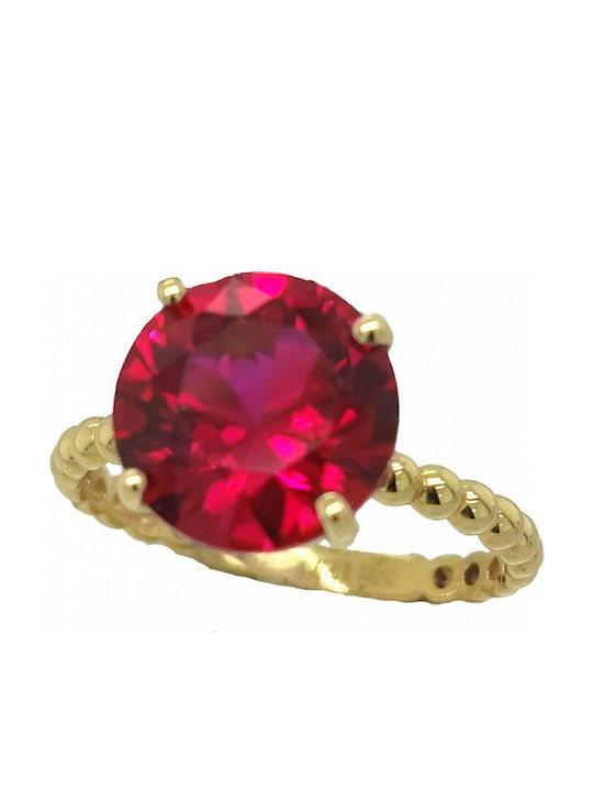 Inel din aur de 14 carate cu zirconiu cubic roșu 10mm