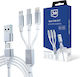 3MK Плетена USB към Lightning / Type-C / micro USB Кабел 3Спецификация Бял 1.5м