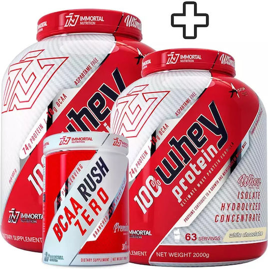 Immortal Nutrition 100% Whey Protein White Chocolate 2x2kg & Bcaa Rush Zero Unflavored 300gr