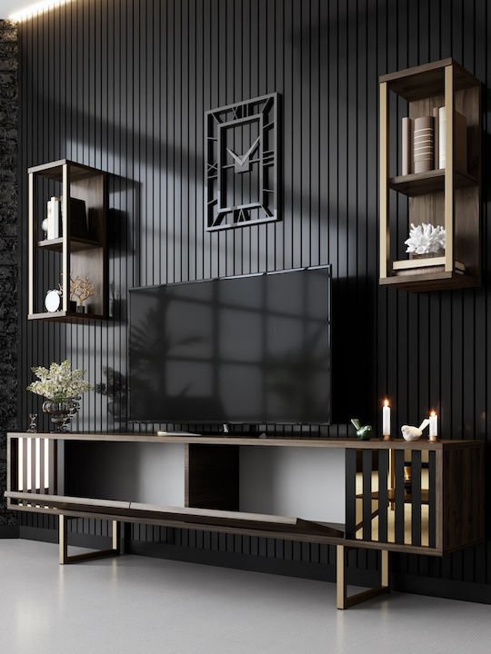 Gold Line Living Room TV Unit Walnut-black L180xW30xH48cm
