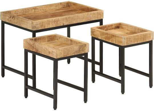 Set Zigon Rectangular Din Lemn Masiv De Mango 3 Buc M50xL35xÎ40cm