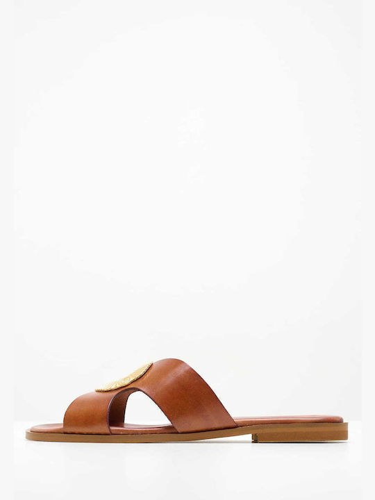 Makis Kotris Leather Women's Flat Sandals in Tabac Brown Color 04