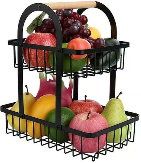 Fruit Bowl Metallic 2 Levels Black 37x30x18.5cm