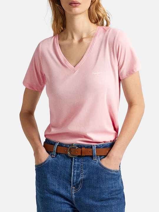 Pepe Jeans Γυναικείο T-shirt με V Λαιμόκοψη Pink