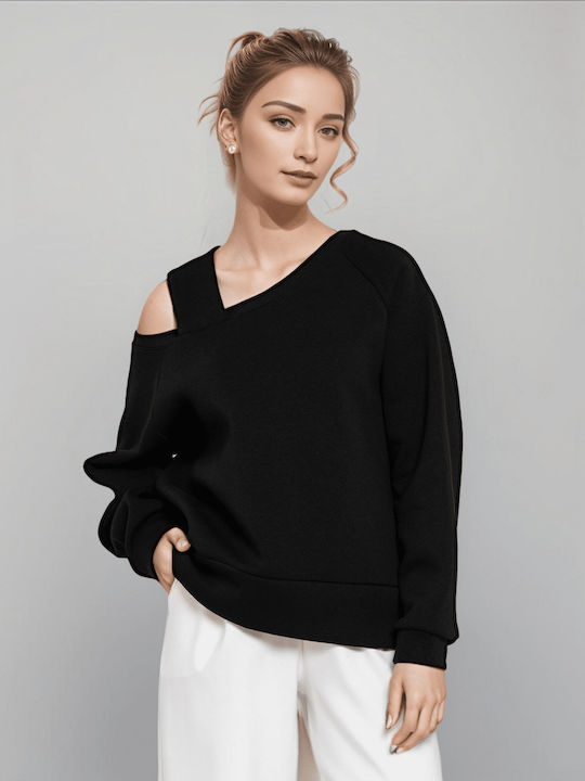 Noobass Γυναικεία Καλοκαιρινή Μπλούζα Off-Shoulder Μακρυμάνικη Μαύρη