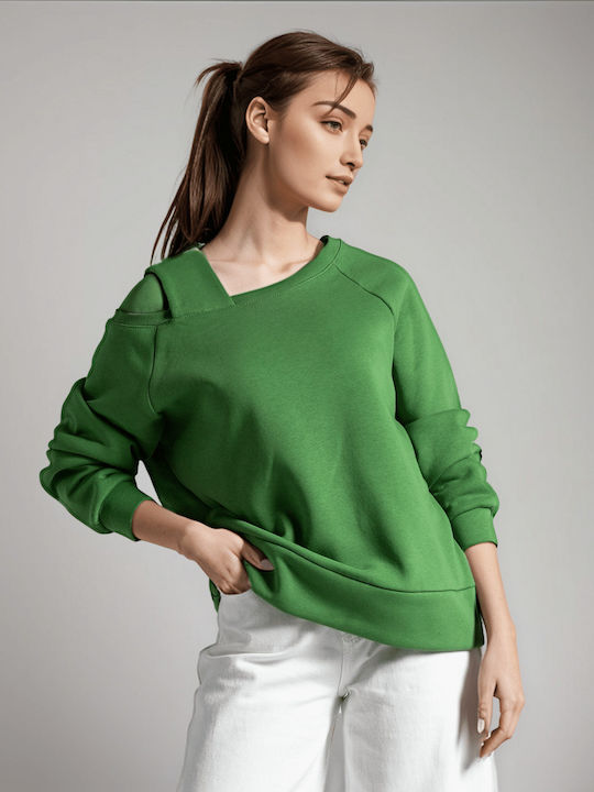 Noobass Γυναικεία Καλοκαιρινή Μπλούζα Off-Shoulder Μακρυμάνικη Πράσινη