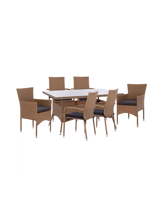 Set Outdoor Dining Beige 7pcs