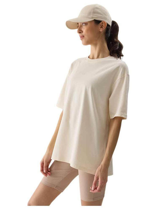 4F Damen Sommerliche Bluse Baumwoll Kurzärmelig Beige