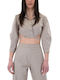 Women's Summer Crop Top Cotton Long Sleeve with Zipper Beige
