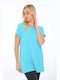 Bodymove Women's Summer Blouse Cotton Short Sleeve Turquoise