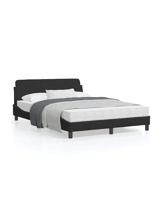 Κρεβάτι Διπλό Επενδυμένο με Ύφασμα Μαύρο με Τάβλες για Στρώμα 140x200cm
