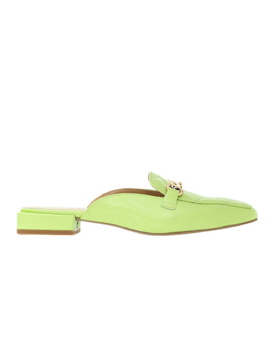Dore Flat Leather Mules Green
