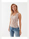 Guess Women's Sleeveless Pullover with V Neck Animal Print Beige