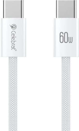 Celebrat U600 Braided USB 2.0 Cable USB-C male - USB-C 60W Λευκό 1m 112612