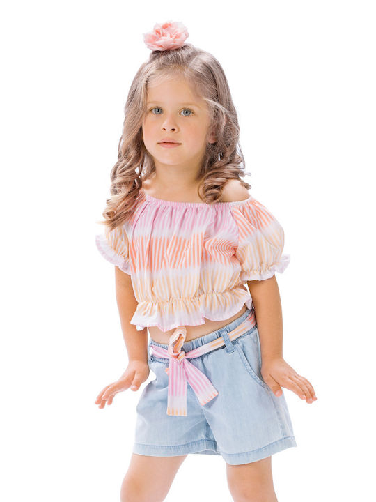 Kids Set 2 Pieces With Striped Cropped Blouse For Girl, Blue Jeans