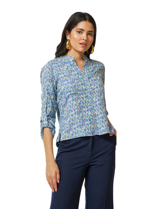 Enzzo Damen Sommer Bluse Langärmelig Blau