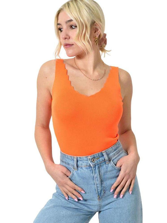 Potre Women's Crop Sweater with V Neckline orange