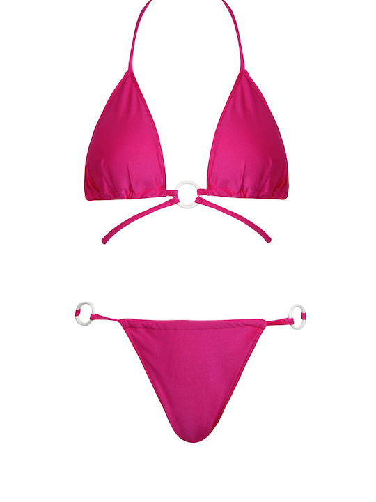 Swimsuit Set Bikini Triangle Swimsuit Set With Stripes - Fuchsia