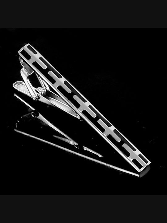 Lgd-tc/67/enamel Clip Krawattenklammer Legende Accessoires 6cm Silber mit schwarzem Emaille In Samt Box