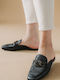 Flat Mules Με Ψάθα Και Διακοσμητική Αλυσίδα 330.f352-l Μαυρο