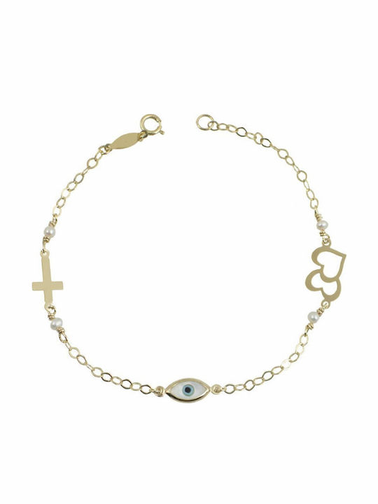 14 Carat gold bracelet with eye, cross and heart